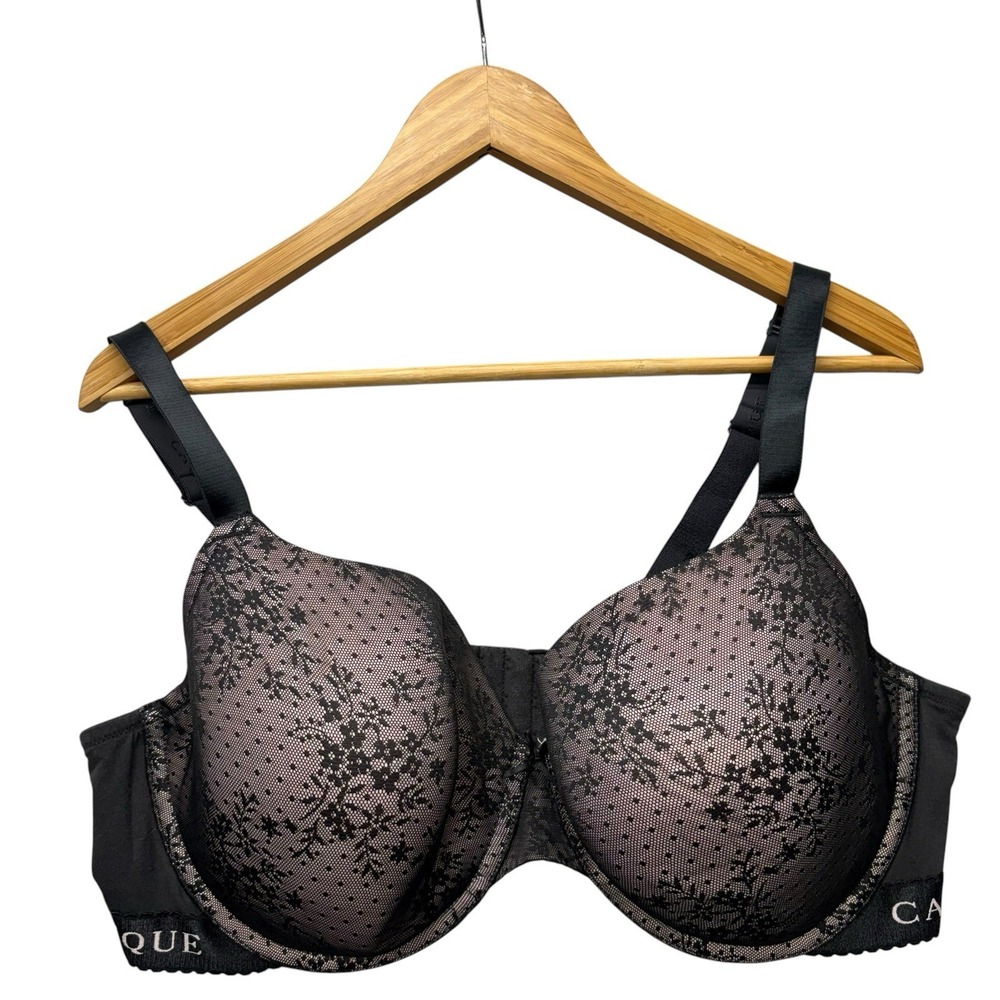 Cacique Womens Bra 42DDD Black Pink Lace Lightly Lined T-shirt Bra Underwire